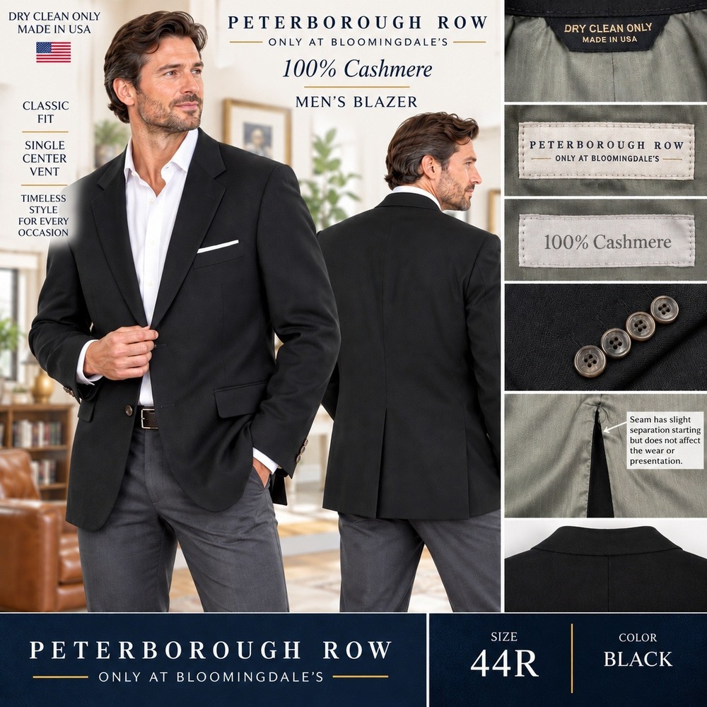 Peterborough Row Bloomingdale's 100% Cashmere Black Blazer 44R USA Made #1894